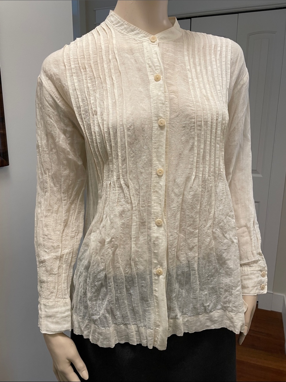 Eileen Fisher Cream Pintuck-Front Button Down Blouse